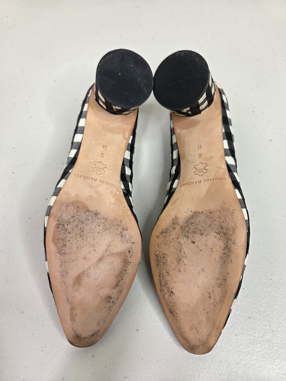 Loeffler Randall Ina Black & White Gingham Checkered Block Heel Almond Toe Pumps - Picture 14 of 16